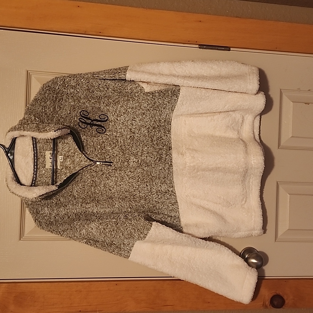 Lucky Finds sherpa pullover with "K" monogram